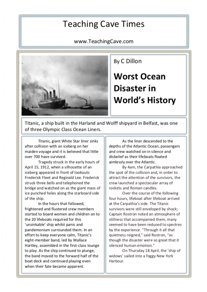 titanic newspaper report example ks2        
        <figure class=